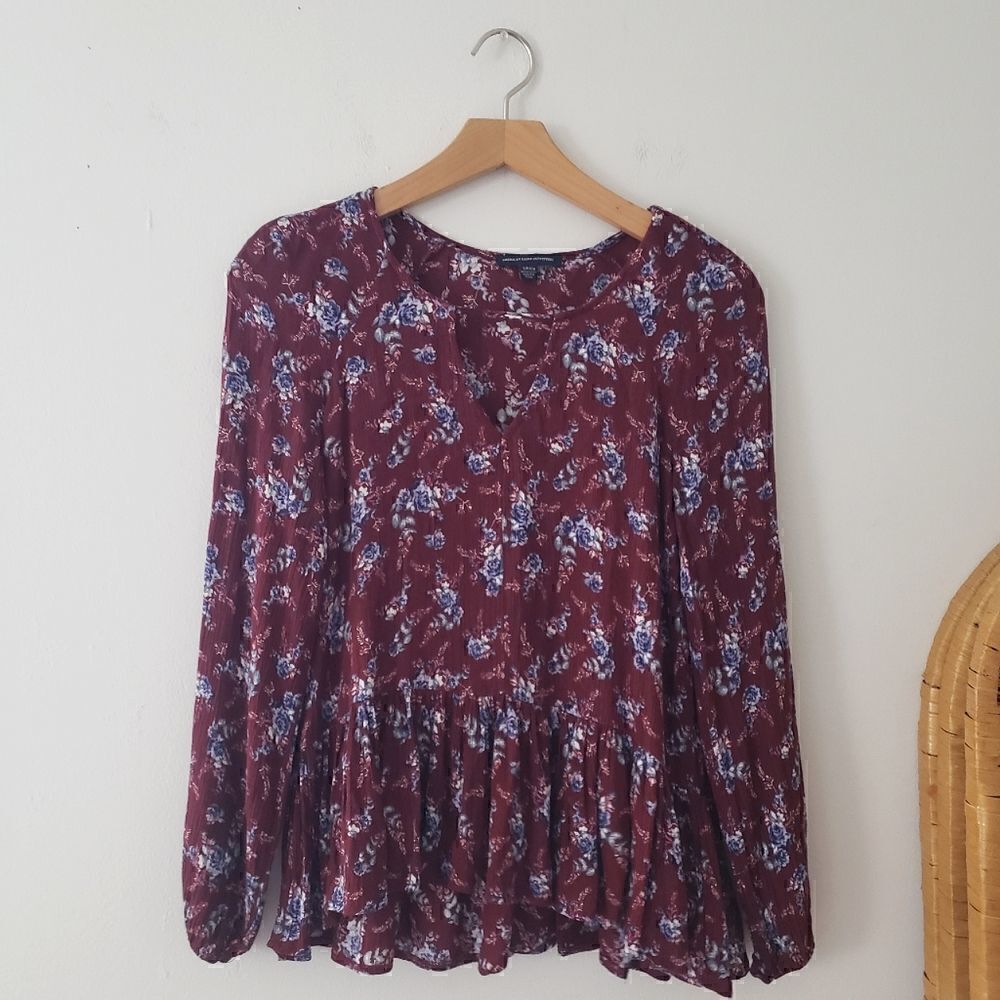 American Eagle Floral Peplum Top S